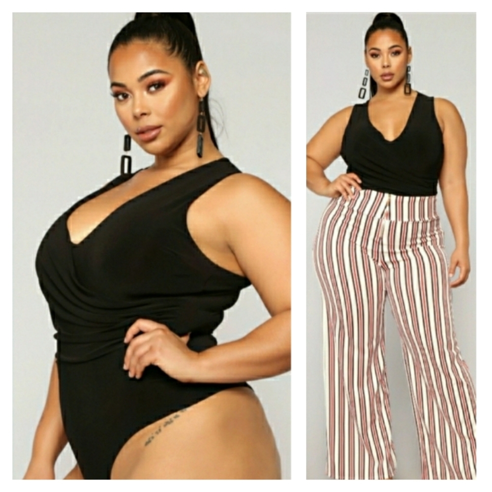 FASHION NOVA Black Montse V-Neck Crossover Sleeveless Stretchy Bodysuit 2X NWT